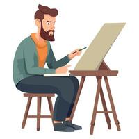 A man with a beard sitting at a table with a paintbrush vector