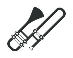 A black and white illustration of a trombone vector