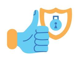 A hand holding a shield with a lock and thumb up vector