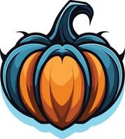 A cartoon style pumpkin with a unique blue swirl design, perfect for adding a festive touch to your projects vector