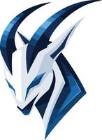 Modern, abstract logo design featuring a stylized goat head with sharp lines and bold colors vector