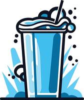 A vibrant illustration of a tall glass filled with a refreshing blue beverage, complete with a straw and a splash of fizzy bubbles vector