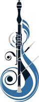 A stylish and abstract logo featuring a clarinet with a stylized treble clef design, perfect for music schools, orchestras, and musical events vector
