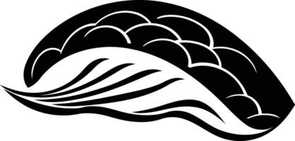 A bold, black and white illustration of a stylized leaf with intricate detail vector
