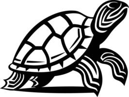 Black and white illustration of a stylized turtle with a geometric design vector