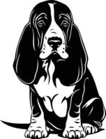 A striking silhouette of a basset hound, capturing its distinctive long ears and soulful gaze vector