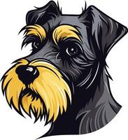 A detailed illustration of a miniature schnauzer's face, showcasing its distinctive features with a focus on its fluffy beard vector