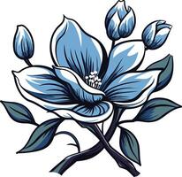 Elegant blue flower with buds and leaves vector