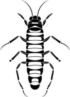 Black and white illustration of a segmented insect, perfect for tattoo design, graphic design projects, or natural history illustrations vector
