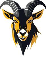 A powerful and striking logo design featuring a bold, stylized goat head vector