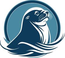 Stylized Seal Illustration with Ocean Waves vector