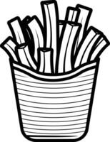 A simple line drawing of a french fries carton, perfect for coloring pages, kids' books, or as a logo element vector