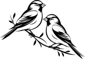 Simple line art illustration of two birds perched on a branch vector