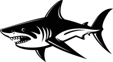Black and white illustration of a powerful shark, perfect for branding, logos, and designs that need a fierce and adventurous touch vector