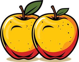Cute cartoon illustration of two red and yellow apples with smiling faces vector