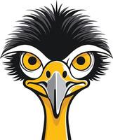 A humorous illustration of an ostrich's head, featuring large, expressive eyes and a comical beak vector