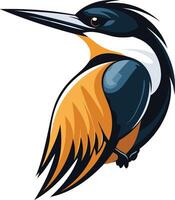 A stylized illustration of a kingfisher, depicted in a dynamic pose with vibrant colors vector