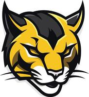 Powerful and fierce, this mascot logo features a snarling lynx head with a striking black and yellow color scheme vector