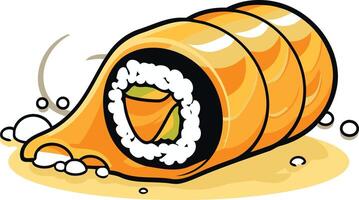 A cartoon illustration of a single, delicious-looking sushi roll, bursting with flavor and ready to be devoured vector