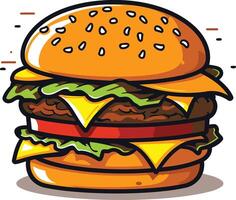A cartoon illustration of a delicious double decker burger, perfect for adding a fun and playful touch to your food related designs vector