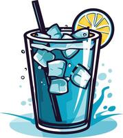 A refreshing blue drink with a lemon wedge and ice cubes, perfect for summer vector