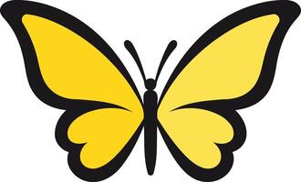 Simple, bright yellow butterfly with black outlines vector