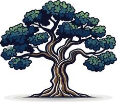 A stylized illustration of a majestic tree with deep blue foliage and a thick, textured trunk vector