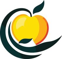 A vibrant, abstract logo featuring a yellow peach nestled in a swirling black leaf design vector