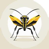 A stylized illustration of a yellow and black insect with large wings, in a minimalist style against a white background vector