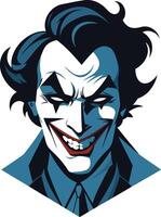 A menacing close-up illustration of the joker, featuring his signature wicked grin and sharp features vector