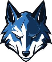 A bold and powerful blue wolf head logo design, perfect for a sports team, gaming clan, or any brand looking to convey strength and determination vector