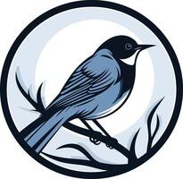 A stylized bluebird perched on a branch, framed by a circular design vector