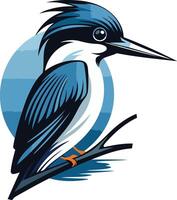 A bold, stylized illustration of a kingfisher perched on a branch, perfect for nature themed projects vector
