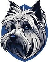 A detailed, expressive illustration of a yorkshire terrier's face, featuring bold lines and vivid colors vector