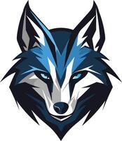Bold and stylized wolf head logo with a sharp, blue color scheme vector