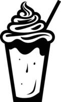 Black and white element illustration of a milkshake with whipped cream and a straw vector
