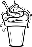 A simple line drawing of a milkshake with whipped cream and a straw, perfect for coloring pages, kids' activities, or food-themed designs vector
