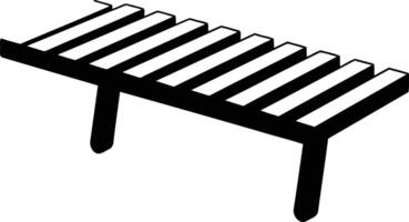 Simple black and white illustration of a wooden slatted bench, perfect for use in design projects, websites, and app icons vector