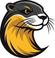 Fierce and stylized otter mascot design with yellow and black color scheme vector