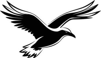 Black and white silhouette of a seagull in flight, perfect for nature, travel, and freedom themes vector