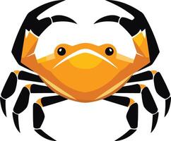 A simple, bold illustration of a crab with black claws and an orange body vector