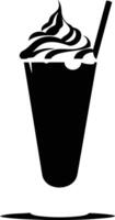 Simple black and white silhouette of a milkshake with whipped cream and a straw vector