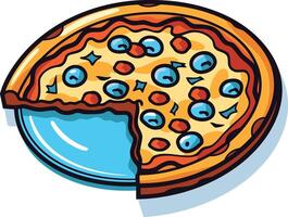 A cartoon illustration of a delicious pizza with a slice missing vector
