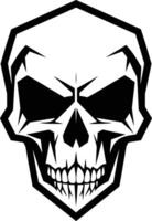 A bold, black and white illustration of a skull with sharp, angular features vector