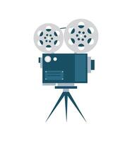 A movie camera on a tripod with two film reels vector