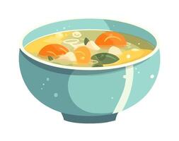 A bowl of soup with carrots and noodles vector