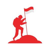 A man with a flag on top of a mountain vector