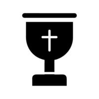 A black and white icon of a chalice with a cross on it vector