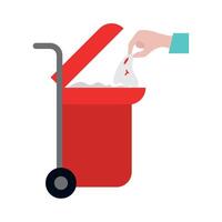 Hand throwing trash into a red trash can vector