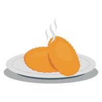 Fried chicken on a plate with steam coming out of it vector